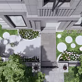 Beautiful Courtyard Garden With Colorful Flowers Round Stone Path Lush Greenery And Outdoor Seating