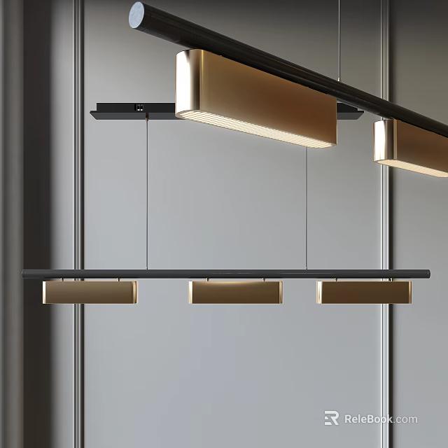 Sleek Minimalist Chandelier with Rectangular Light Panels and Black Metal Frame for Modern Home Interior 3d model 