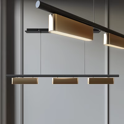 Sleek Minimalist Chandelier with Rectangular Light Panels and Black Metal Frame for Modern Home Interior 3d model