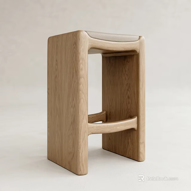 Oak Wood Stool with Modern Minimalist Design Padded Seat and Open Frame 3d model 