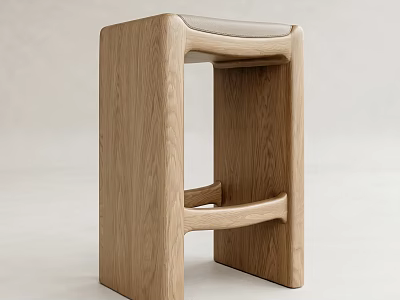 Oak Wood Stool with Modern Minimalist Design Padded Seat and Open Frame 3d model