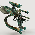 Mythical Fantasy Game and Movie Character With Multiple Tentacles Green Heads Wings and Central Figure