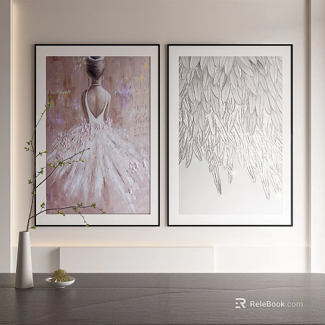 Ballet Dancer And Feather Art Paintings For Modern Interior Wall Decor 3d model 
