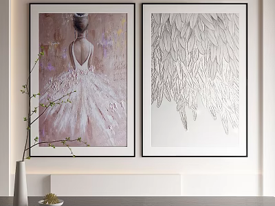 Ballet Dancer And Feather Art Paintings For Modern Interior Wall Decor 3d model