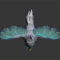 Cute 3D Bird Model With White Feathers Blue Head Crest Feathers Yellow Beak Spread Wings