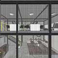 4S Car Service Center with Two White Cars on Yellow Lifts and Glass Walls