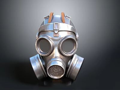 Metallic Gas Mask With Dual Circular Lenses Leather Straps And Front Filter 3d model
