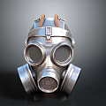 Metallic Gas Mask With Dual Circular Lenses Leather Straps And Front Filter