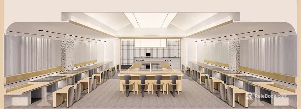 Modern Wooden Dining Table Set With Matching Chairs In Spacious Dining Area 3d model 