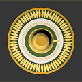 Decorative Yellow Green Patterned Cup With Matching Saucer And White Accents