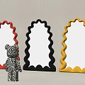 Colorful Wavy Frame Mirrors With Decorative Bear Figurine For Home Decor