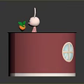 Red Decorative Cylinder with Black Top White Rabbit Holding Carrot and Side Blue Cross Window