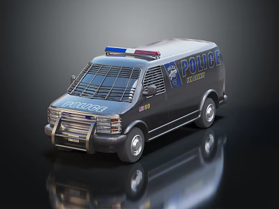 Police Van With Blue Emergency Lights And Front Grille Design For Law Enforcement 3d model