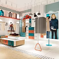 Chic Clothing Store Interior With Colorful Roof Shaped Shelves And Stylish Apparel