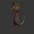 Gray Cartoon Mouse Standing With Open Arms Big Ears And Red Eyes 3d model