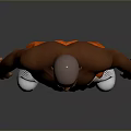 Shirtless Muscular Man with Bald Head and Beard Wearing Orange Pants and White Shoes