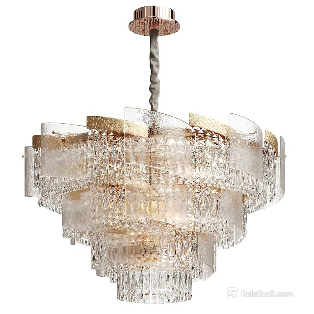 Luxurious Multi Layered Crystal Chandelier With Transparent Glass And Sparkling Design 3d model 
