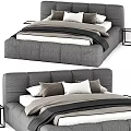Modern Gray Double Bed With Soft Linens Plush Pillows And Side Nightstands 3d model