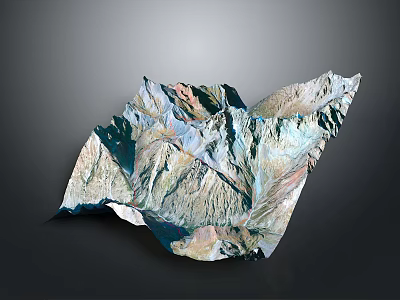 Modern 3D Topographic Terrain Model With Colorful Surface Texture Design 3d model