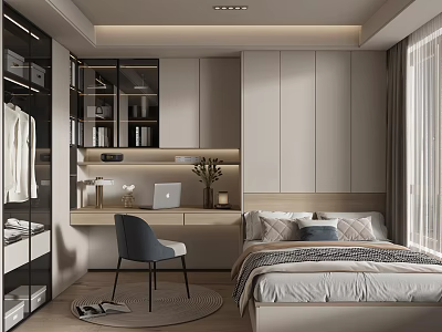 Minimalist Tatami Bedroom Interior With Built in Storage Desk Chair And Natural Light 3d model