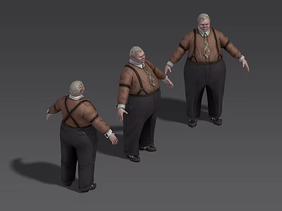 Game Film Plump Male Character With Suspenders Shirt Tie Gray Hair Shown From Different Angles 3d model