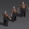 Game Film Plump Male Character With Suspenders Shirt Tie Gray Hair Shown From Different Angles