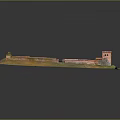 Fortress Courtyard Model Featuring Red Brick Walls Green Lawn Pathway and Tower