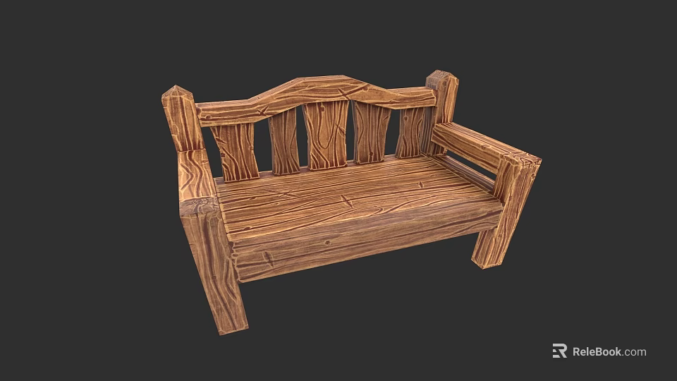 Wooden Public Bench With Classic Design Ergonomic Backrest And Sturdy Armrests 3d model 