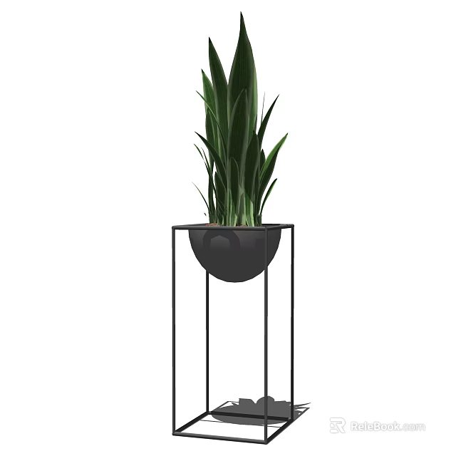 Indoor Bonsai Potted Plant With Green Leaves On Black Metal Stand For Home Decor 3d model 