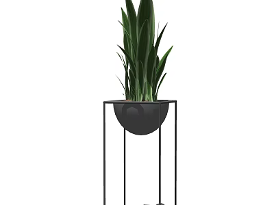 Indoor Bonsai Potted Plant With Green Leaves On Black Metal Stand For Home Decor 3d model