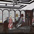 Elegant Golf Store With Golf Bags Clubs Clothing Shoes And Display Shelves