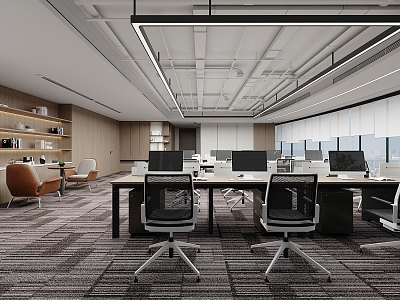 Modern Public Office Area Company Public Office Area Workstation Office Desk and Chair Computer Desk and Chair Tea Cabinet Pipe Ceiling 3d model