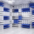 Modern Decorative Wine Rack With White And Blue Geometric Design In Stylish Open Interior