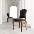Vintage Leisure Chair With Carved Wooden Legs Dark Upholstery In Elegant White Arched Corridor