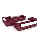Modern Maroon And White Sectional Sofa Set With Ottoman And Chaise