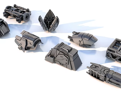 Gray Scifi Mechanical Parts with Various Shapes and Detailed Structures 3d model