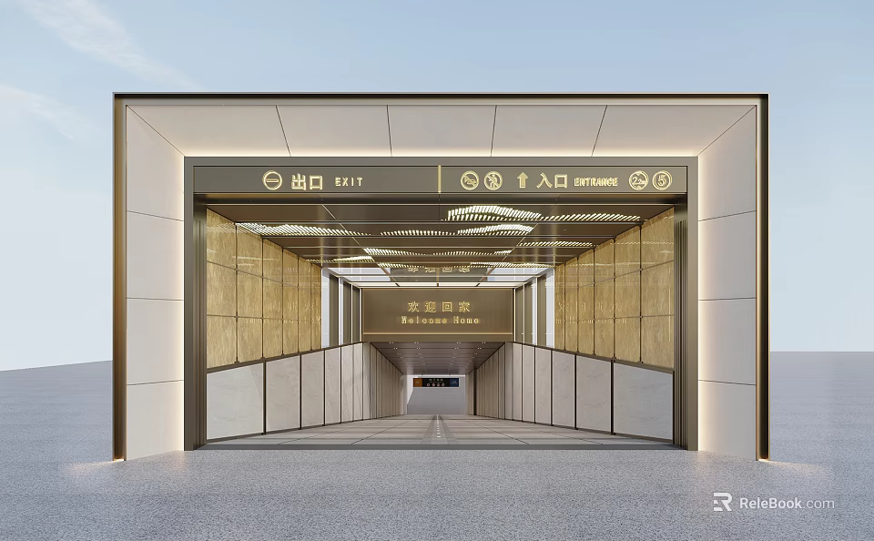 Modern Parking Garage Entrance With Elegant Facade Bright Lighting And Clear Signage 3d model 