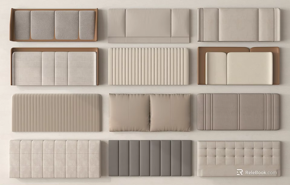 Modern Fabric Padded Bed Headboards Tufted Paneled Striped Neutral Beige Gray Designs 3d model 