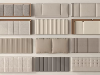 Modern Fabric Padded Bed Headboards Tufted Paneled Striped Neutral Beige Gray Designs 3d model