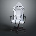 White Gaming Chair with Gray Accents Black Armrests and Brown Wheeled Base