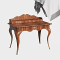 Elegant Walnut Wood Dressing Table With Carved Details And Curved Legs Design