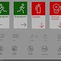 Safety Hanging Signs With Evacuation Fire Extinguisher Alarm And Safety Icons