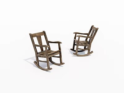 Rustic Wooden Rocking Chair With Classic Armrests And Stable Rocking Base 3d model