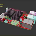Red Computer Circuit Board With Black Heat Sink Components and USB Ports