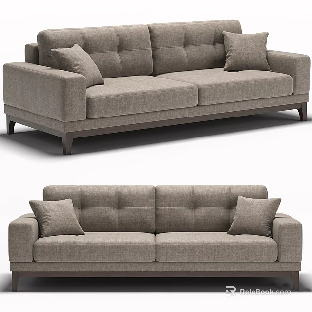 Modern Gray Fabric Two Seater Sofa With Cushions And Wooden Legs 3d model 