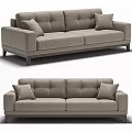 Modern Gray Fabric Two Seater Sofa With Cushions And Wooden Legs