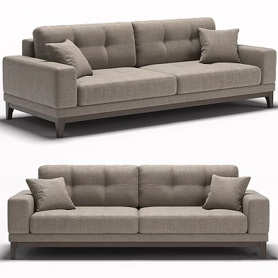 Modern Gray Fabric Two Seater Sofa With Cushions And Wooden Legs 3d model