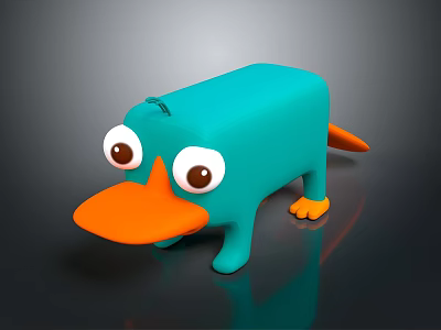 Cute Turquoise Cartoon Toy With Big Round Eyes Orange Beak And Feet 3d model