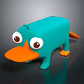Cute Turquoise Cartoon Toy With Big Round Eyes Orange Beak And Feet