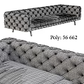Tufted Beige Velvet Sofa Design With Tufted Armrests And Dark Metal Legs
